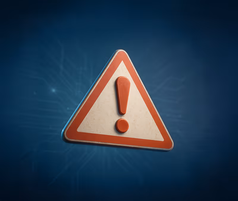 3D red and white triangular warning sign with an exclamation mark on a dark blue background.