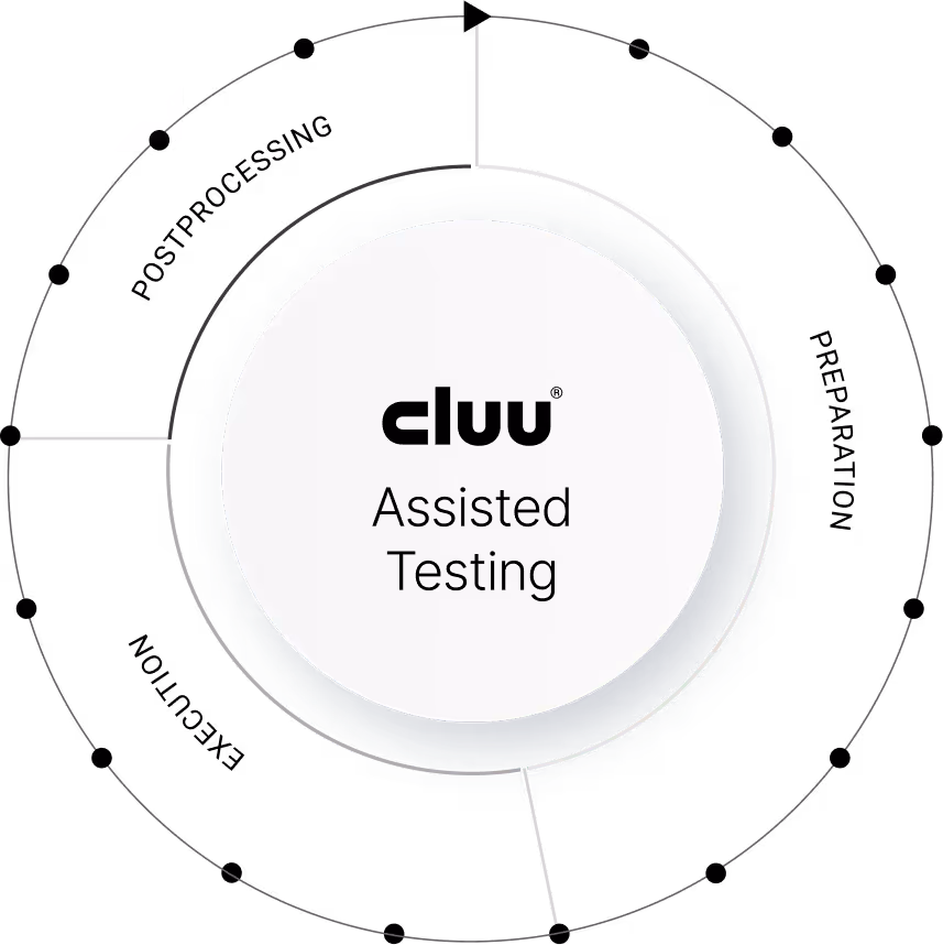 A circular graphic containing the different phases of a testing process.