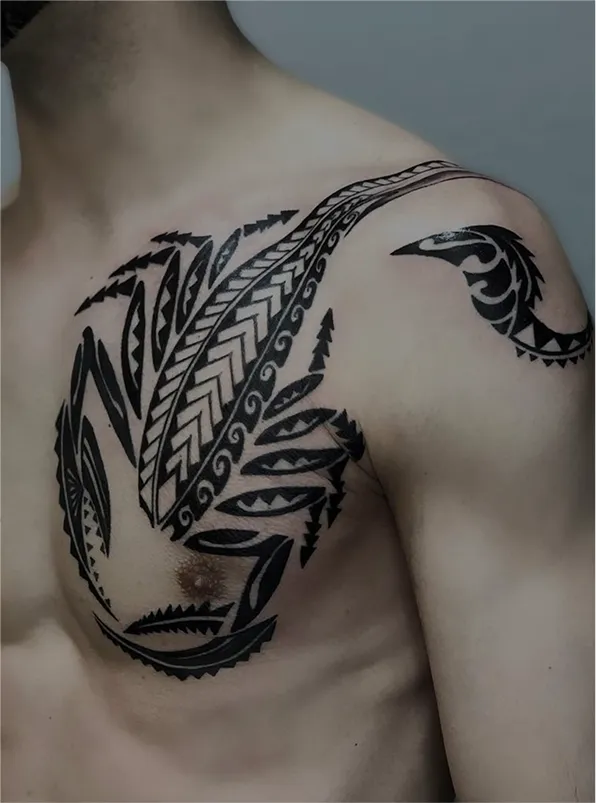 Black and grey tattoo of a realistic eye above a skull with a tree and hanging figures on the arm.