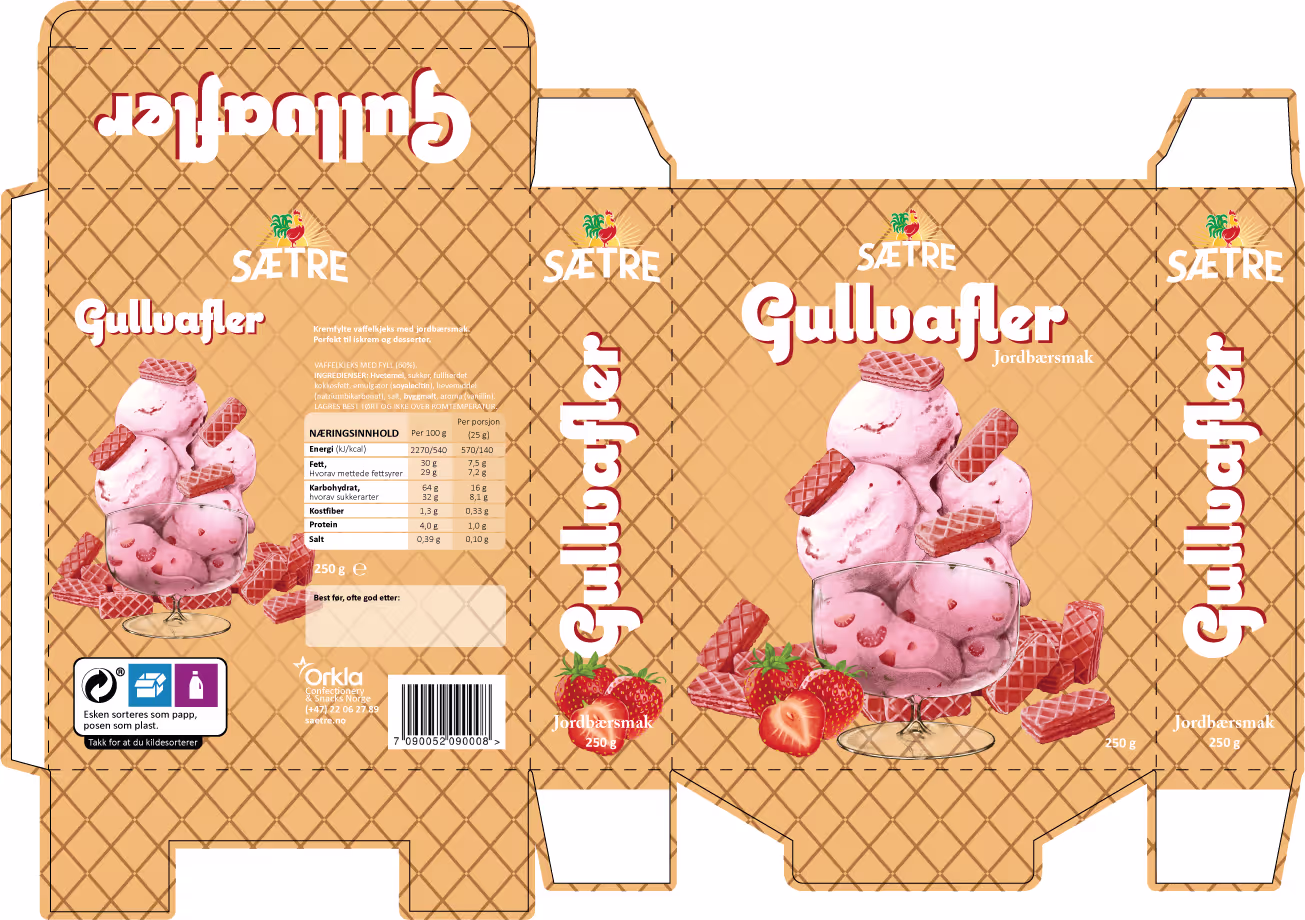 Stanseriss av nye Gullvafler med jordbærsmak.