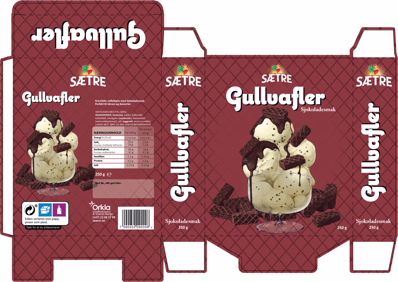 Stanseriss av en nye Gullvafler med sjokoladesmak.