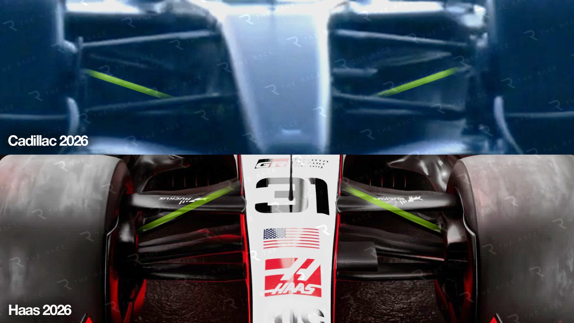 F1 2026 : comparaison mise en évidence de l’aile avant (Haas et Red Bull)