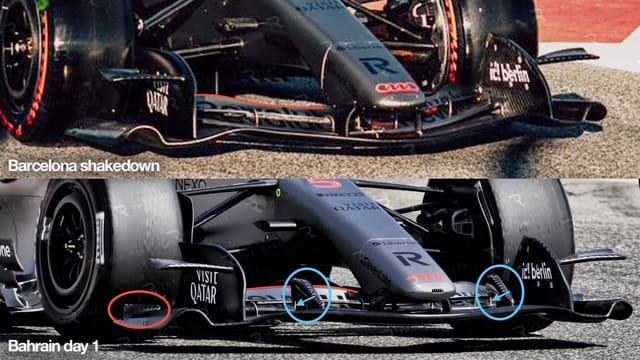 Comparaison des configurations d’aile avant Audi entre Barcelone et Bahreïn