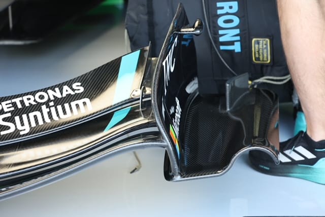 Détail des endplates d’aileron avant : solution Mercedes (F1 2026)