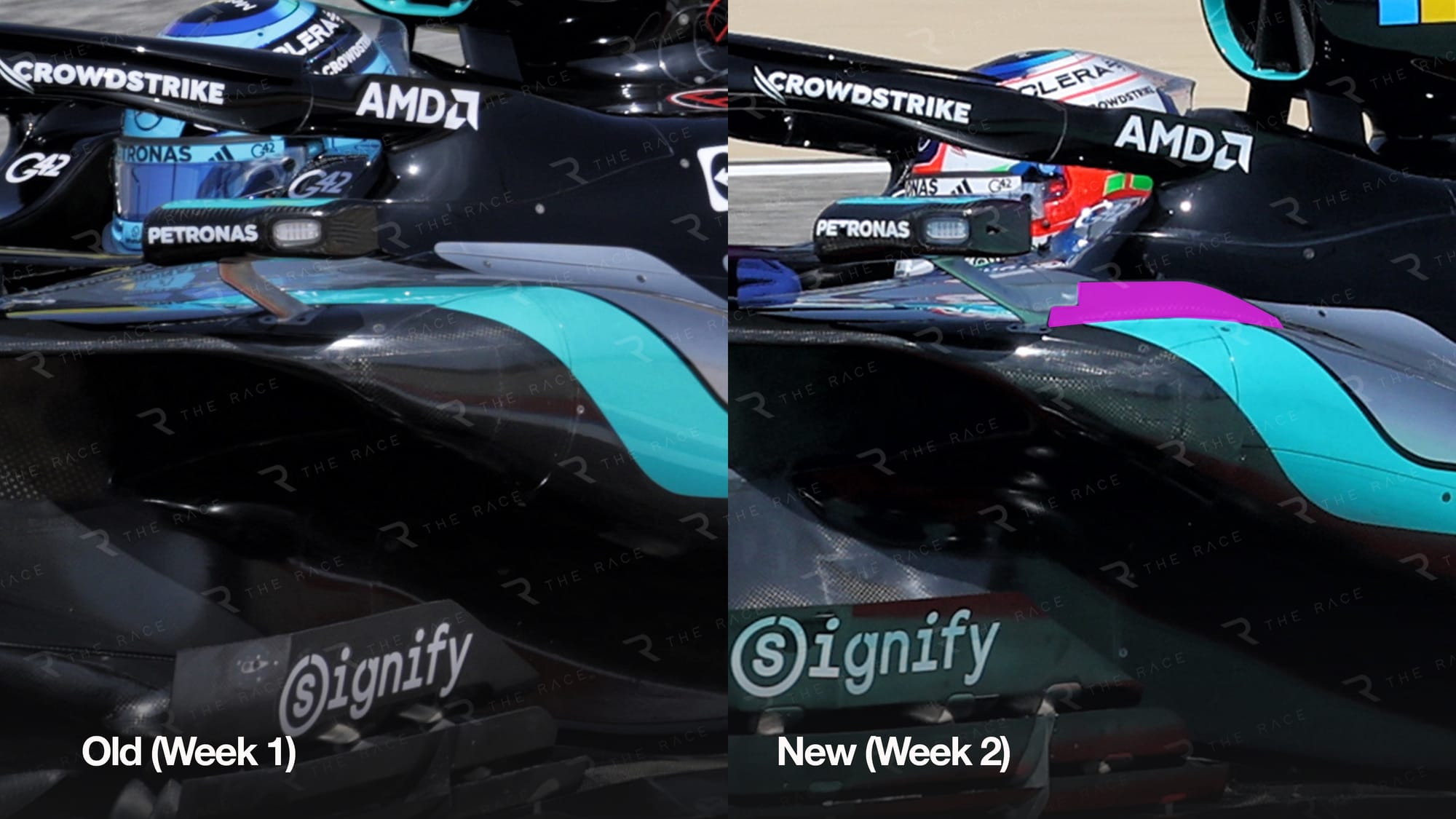 Détail des éléments aérodynamiques sur le ponton de la W17