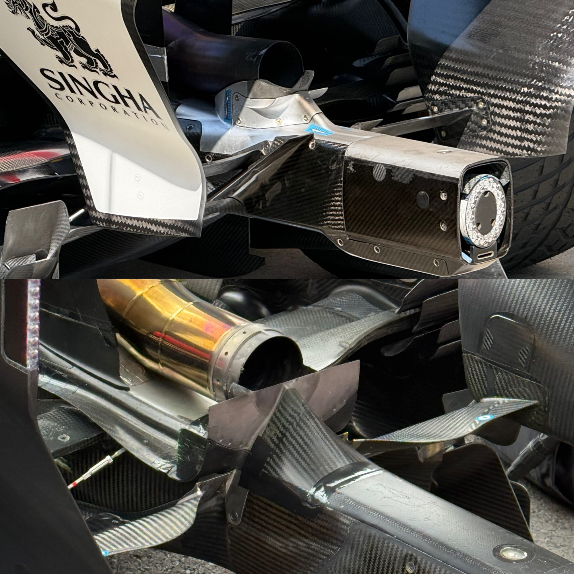 Comparaison : version Haas en haut, version Ferrari en bas