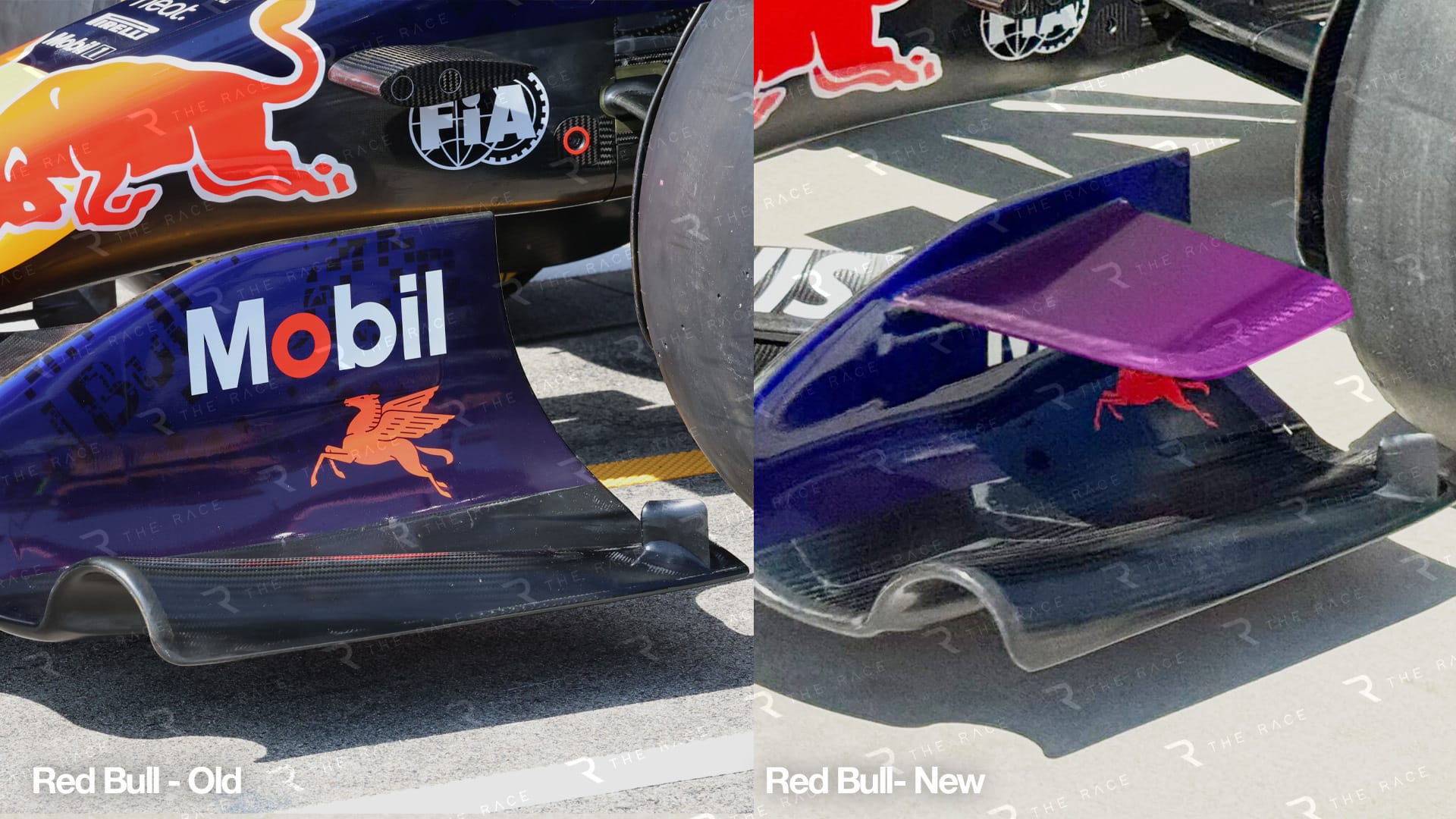 Comparaison mise en évidence du diveplane de l’aileron avant Red Bull à Miami