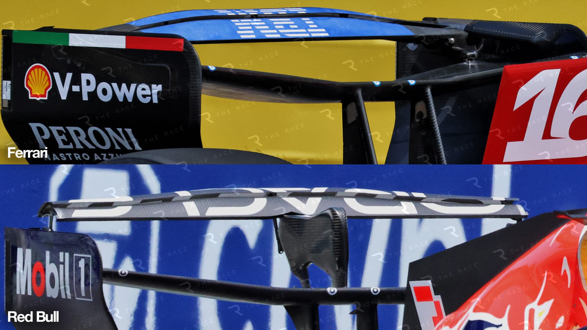 Comparaison des ailerons arrière de Red Bull et Ferrari à Miami