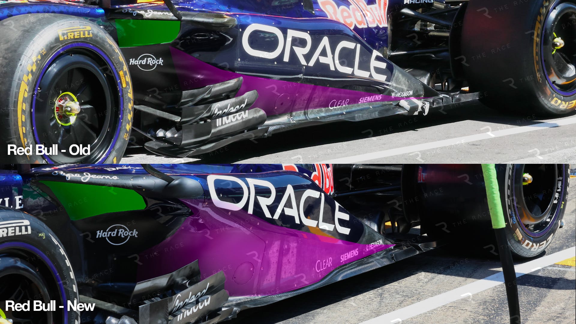 Comparaison de la carrosserie et des pontons Red Bull en Autriche
