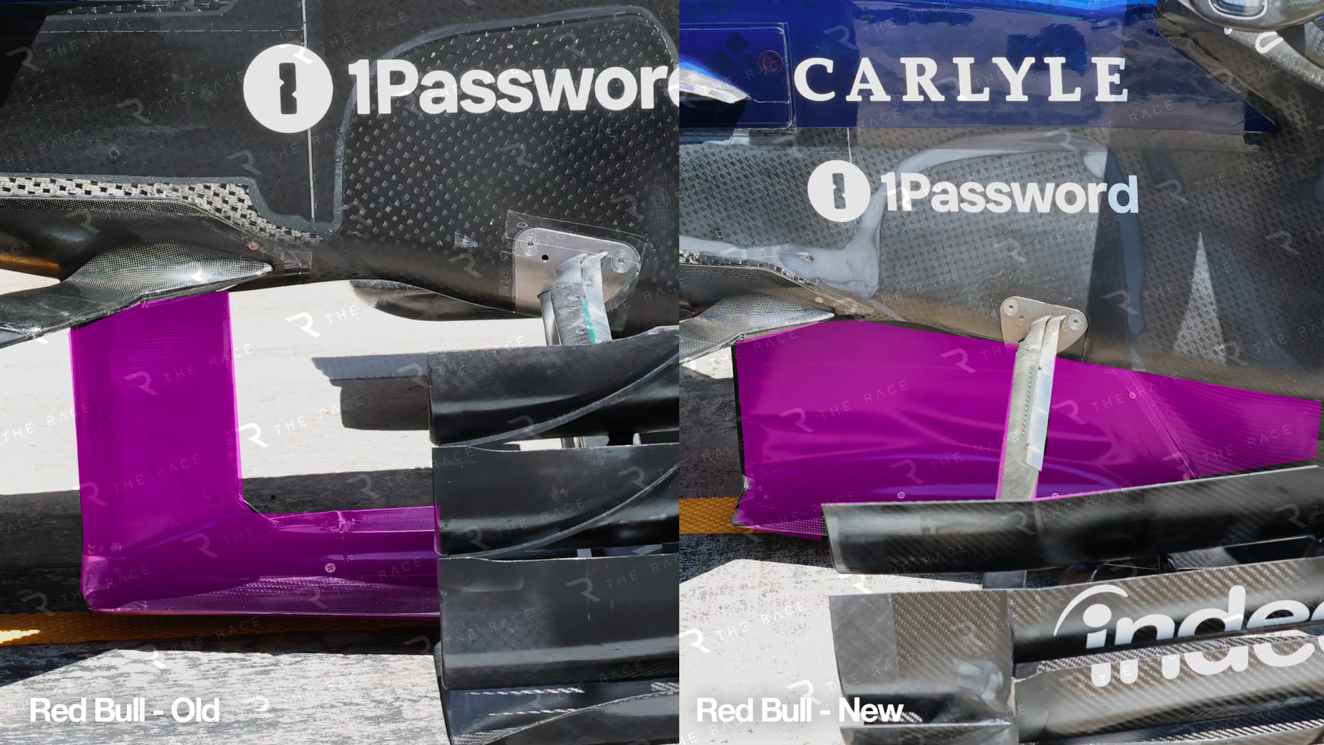 Comparaison de la zone de quille de plancher (t-tray) sur la Red Bull en Autriche