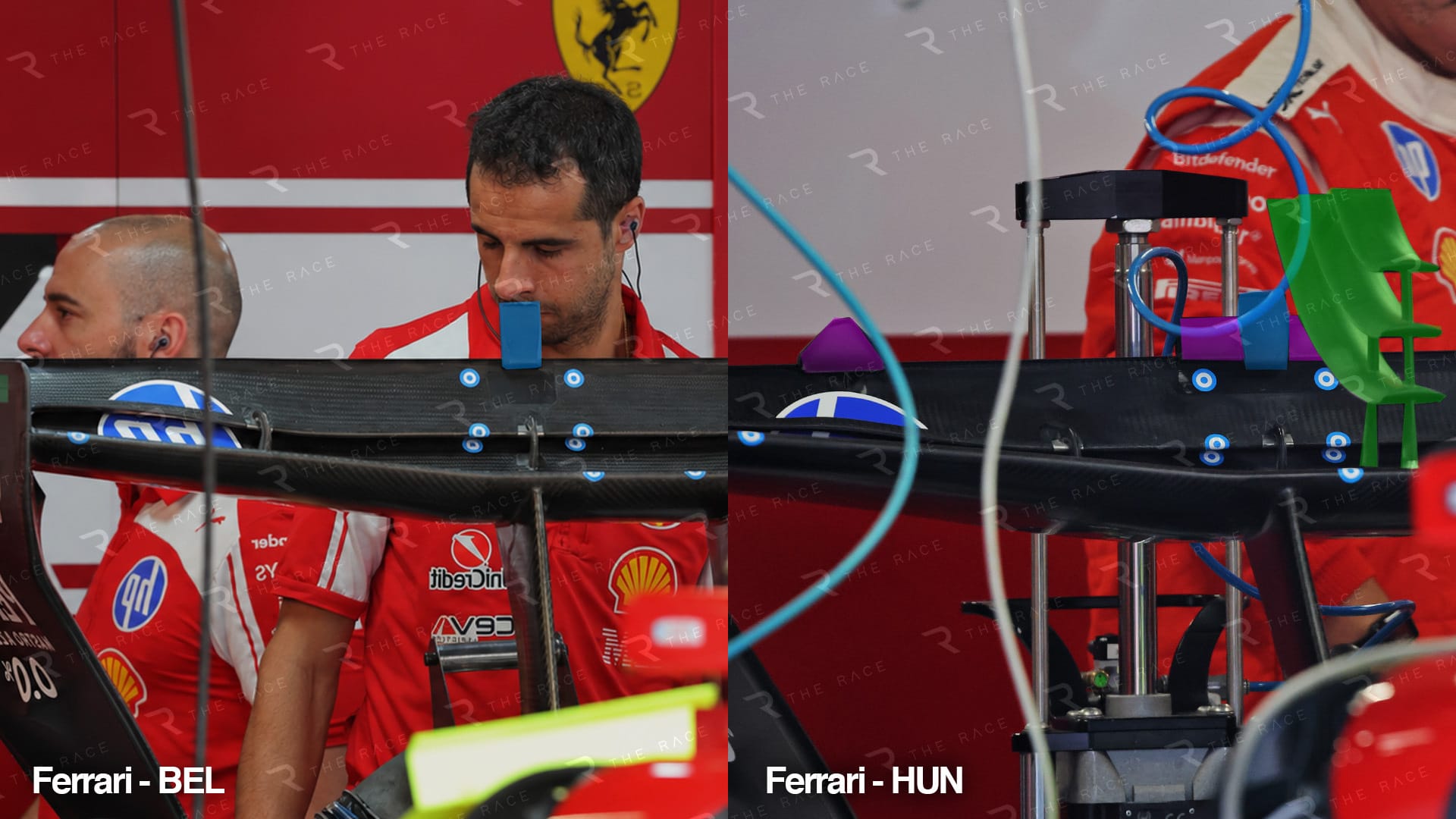 L’aileron arrière Ferrari en configuration Hongrie avec des éléments additionnels
