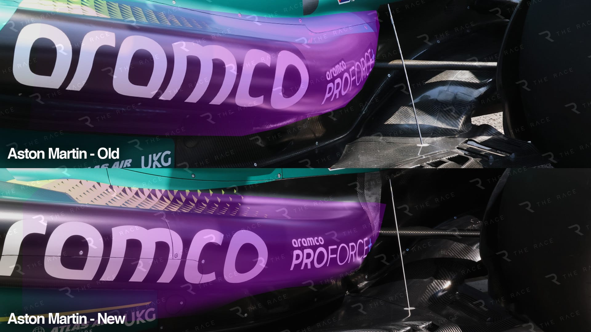 Comparaison de la forme des flancs : undercut plus profond sur la version Hongrie