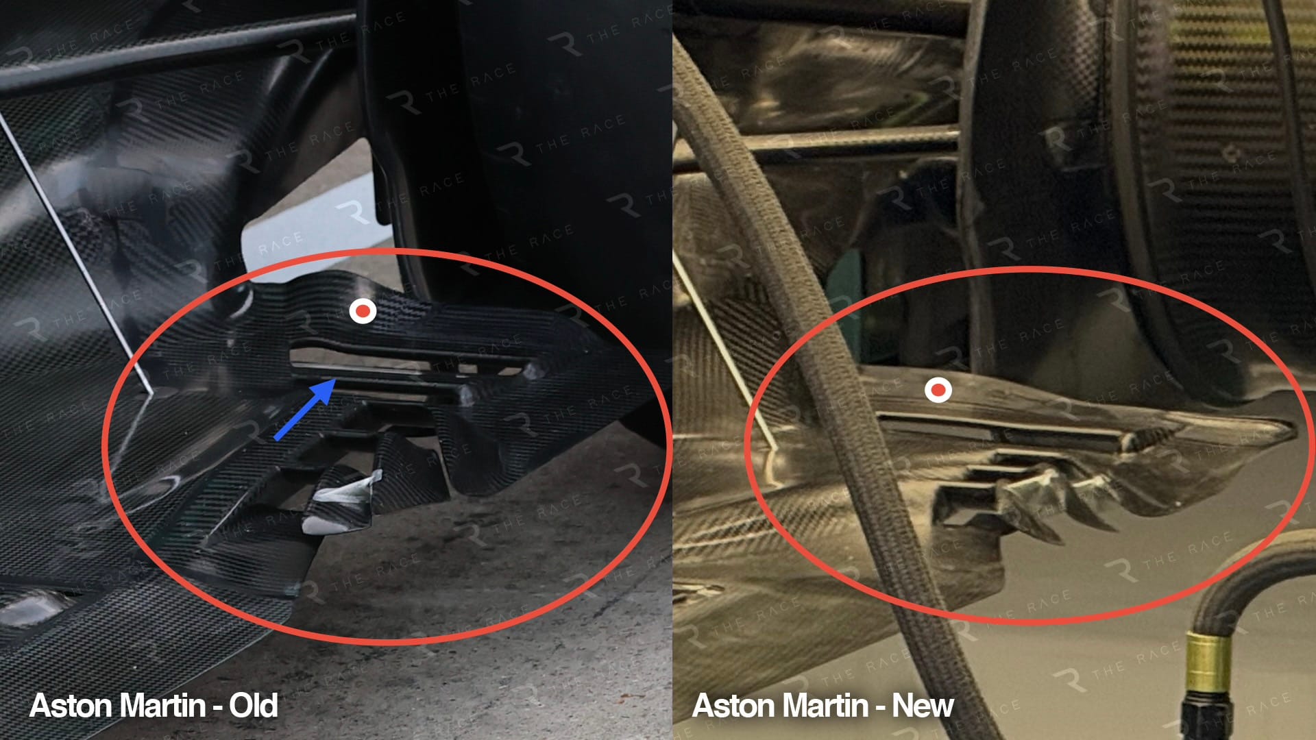 Détail du plancher devant le pneu arrière : élément revu sur Aston Martin