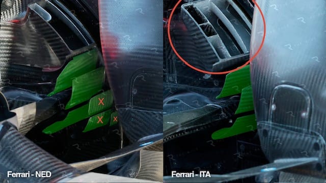 Ferrari : ouverture de sortie de conduit de frein arrière plus grande et plus détaillée