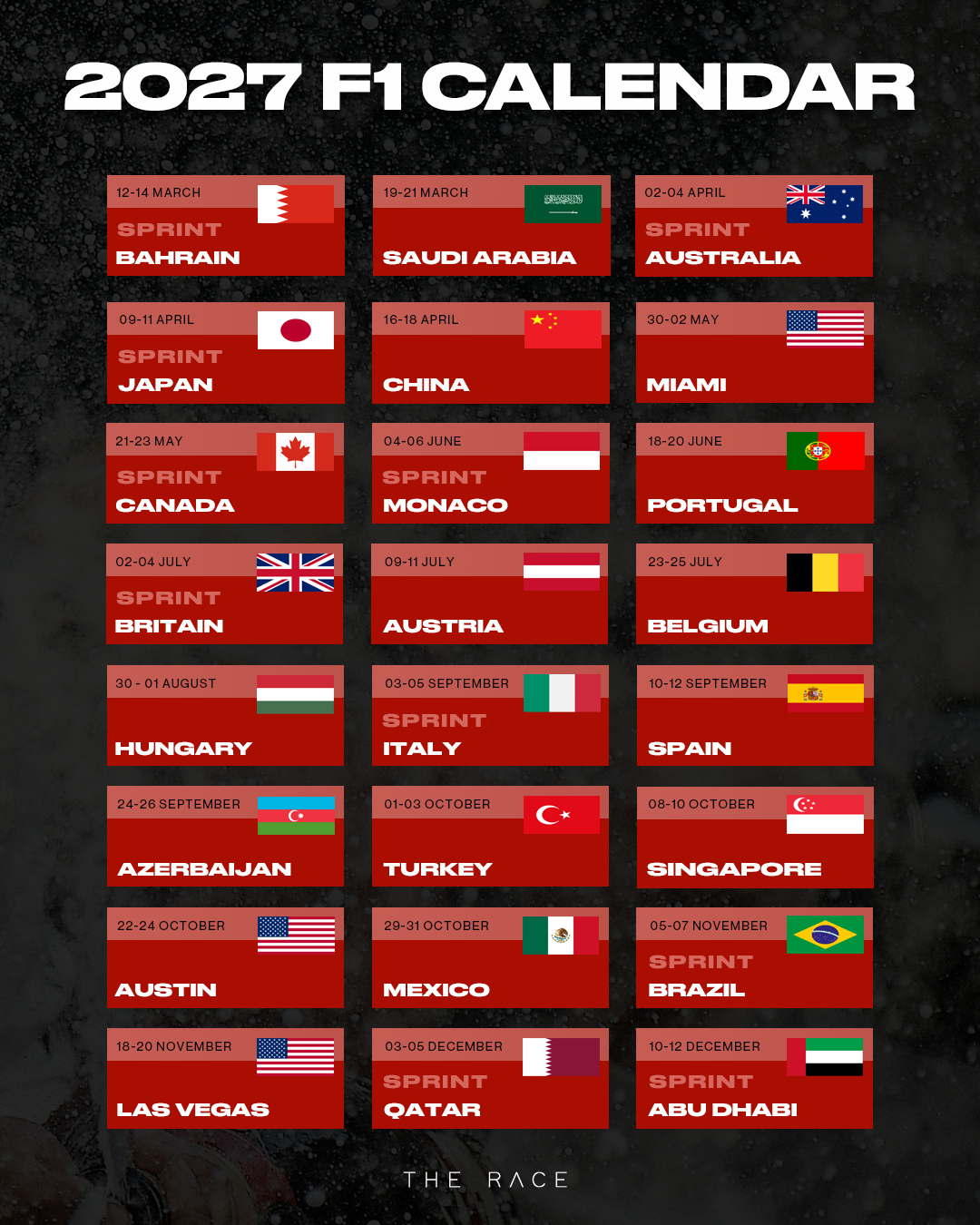 Calendrier F1 2027
