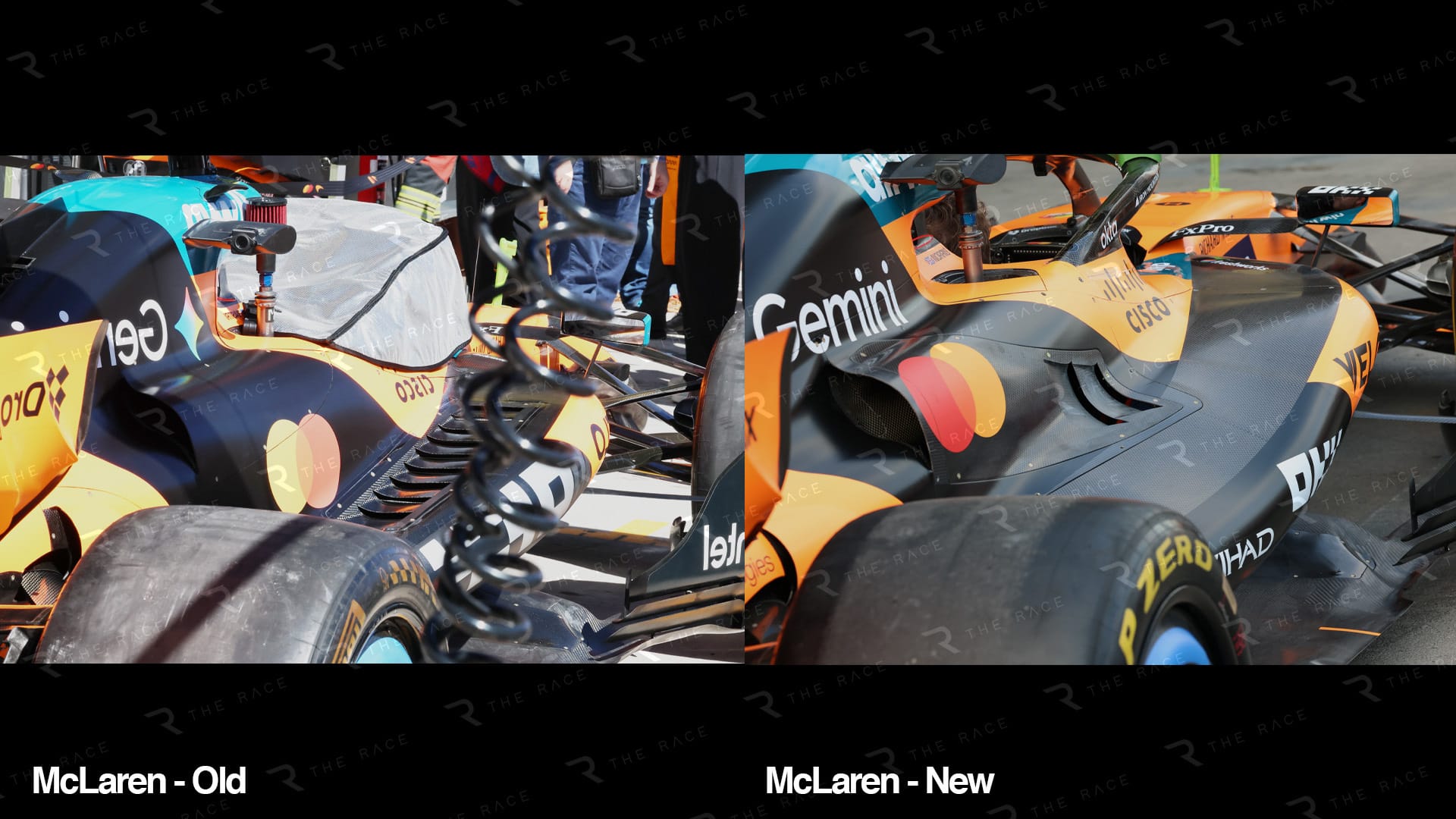 Comparaison : disposition des ouïes de refroidissement McLaren à Bakou