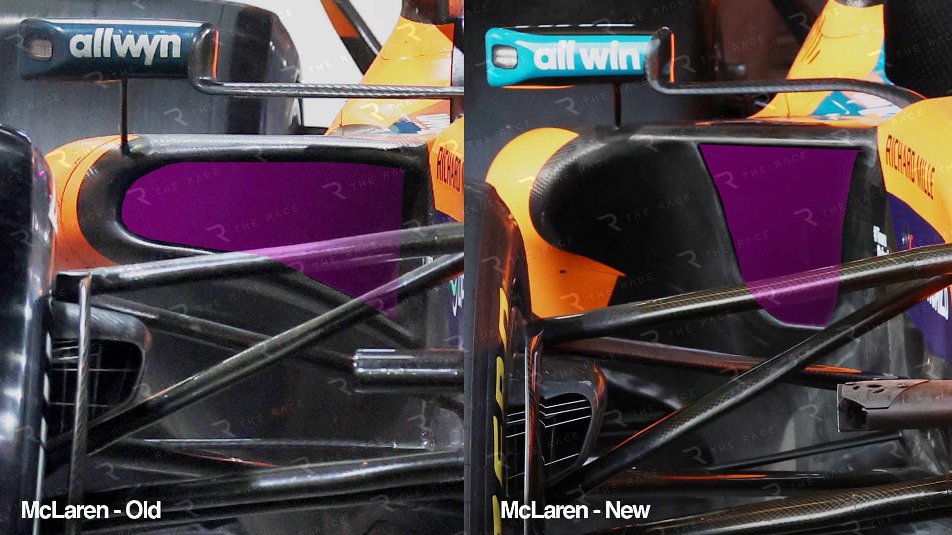 Comparaison : entrée de sidepod McLaren à Bakou