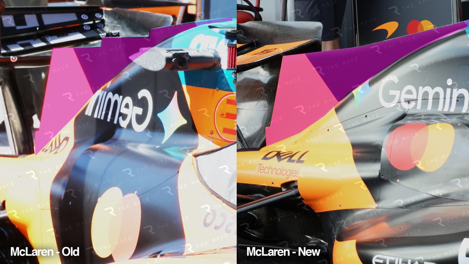 Comparaison : aileron de requin sur le capot moteur McLaren à Bakou