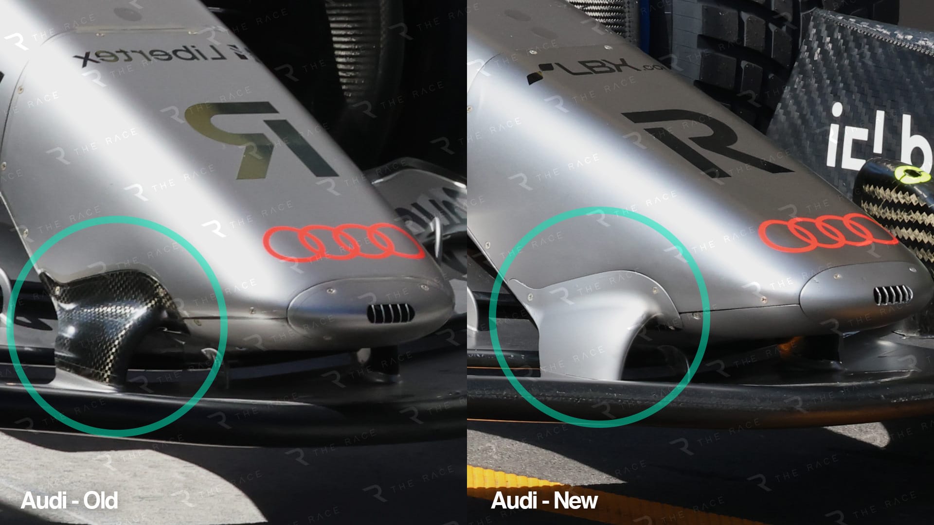 Comparaison mise en évidence du nez et de l’aileron avant de l’Audi à Bakou