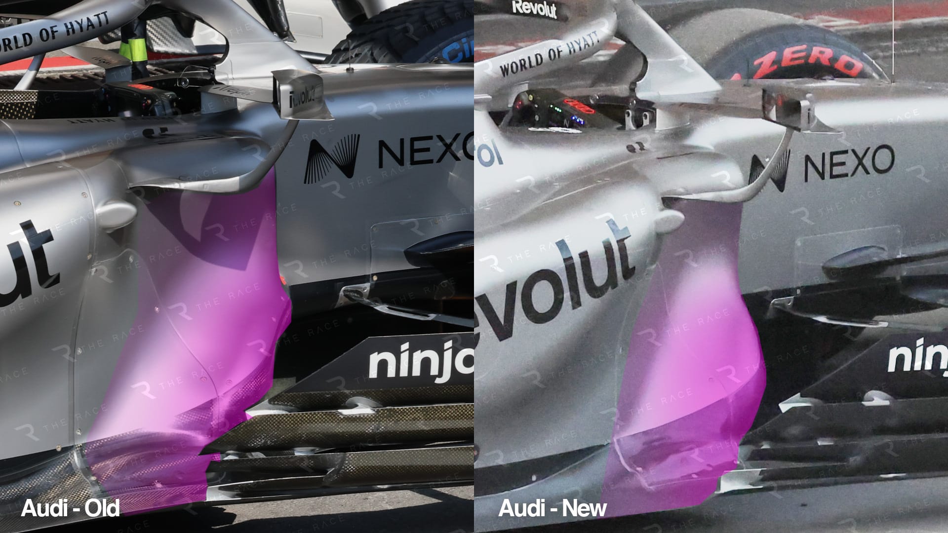 Vue des modifications de l’entrée de ponton et du bord d’attaque du plancher sur l’Audi