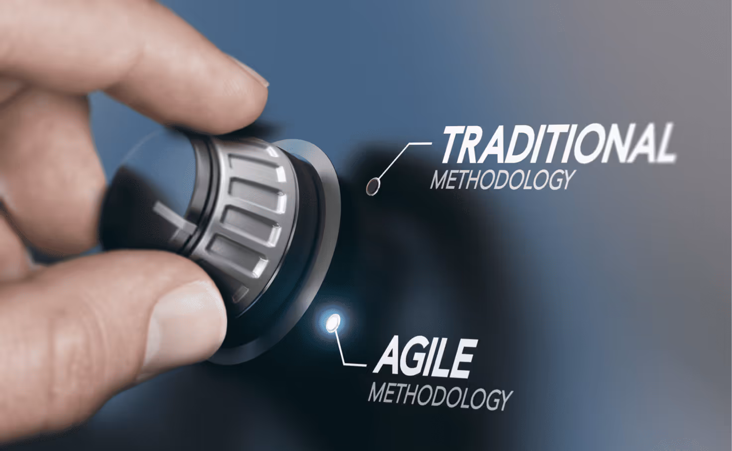 A hand pressing a button with the word methodology on it.