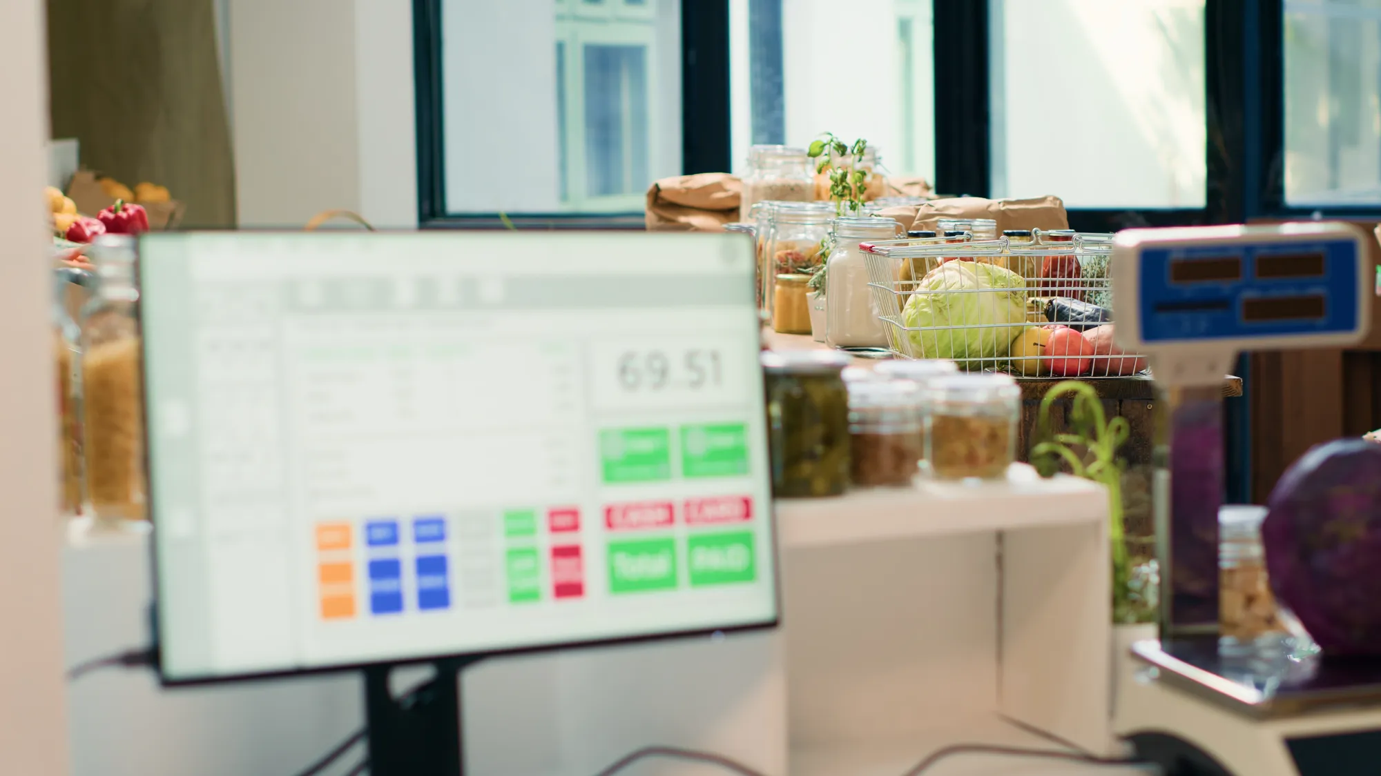 A computer monitor displaying a list of food items.