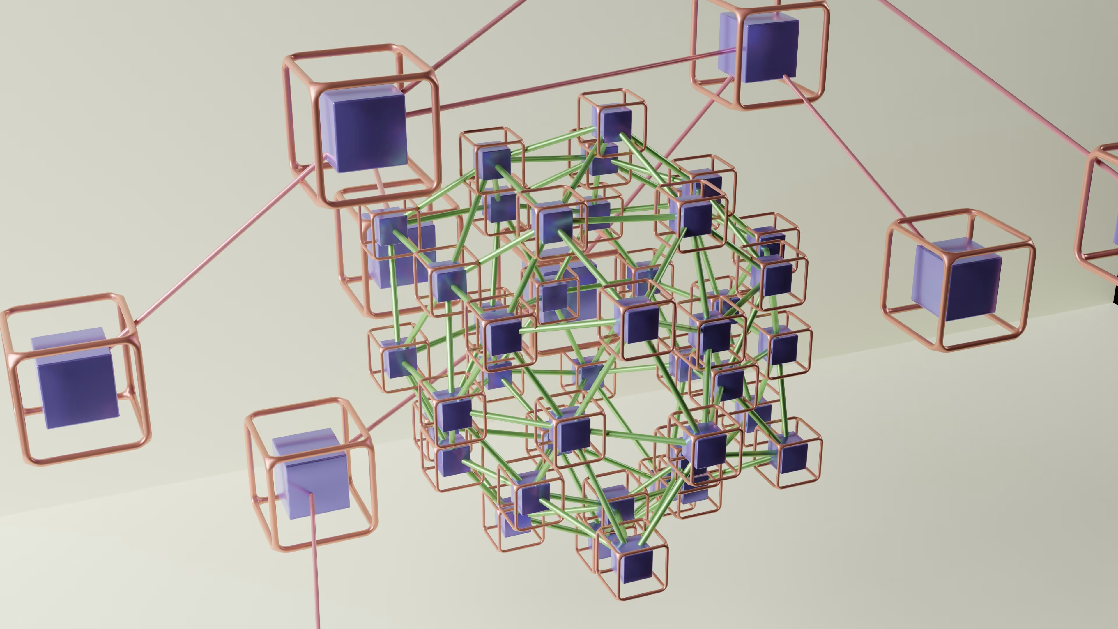 A three-dimensional structure made of cubes and wires.