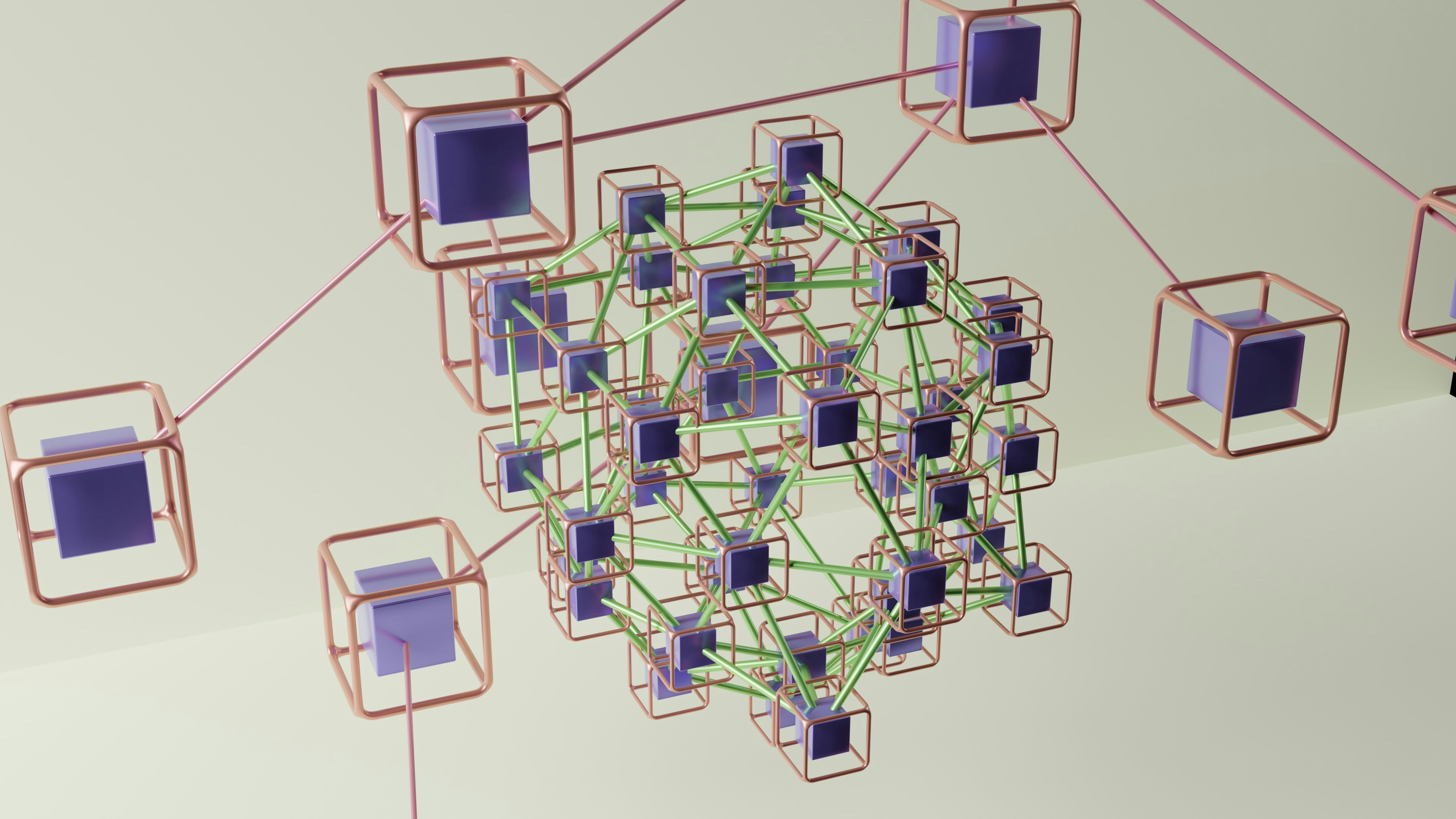 A three-dimensional structure made of cubes and wires.