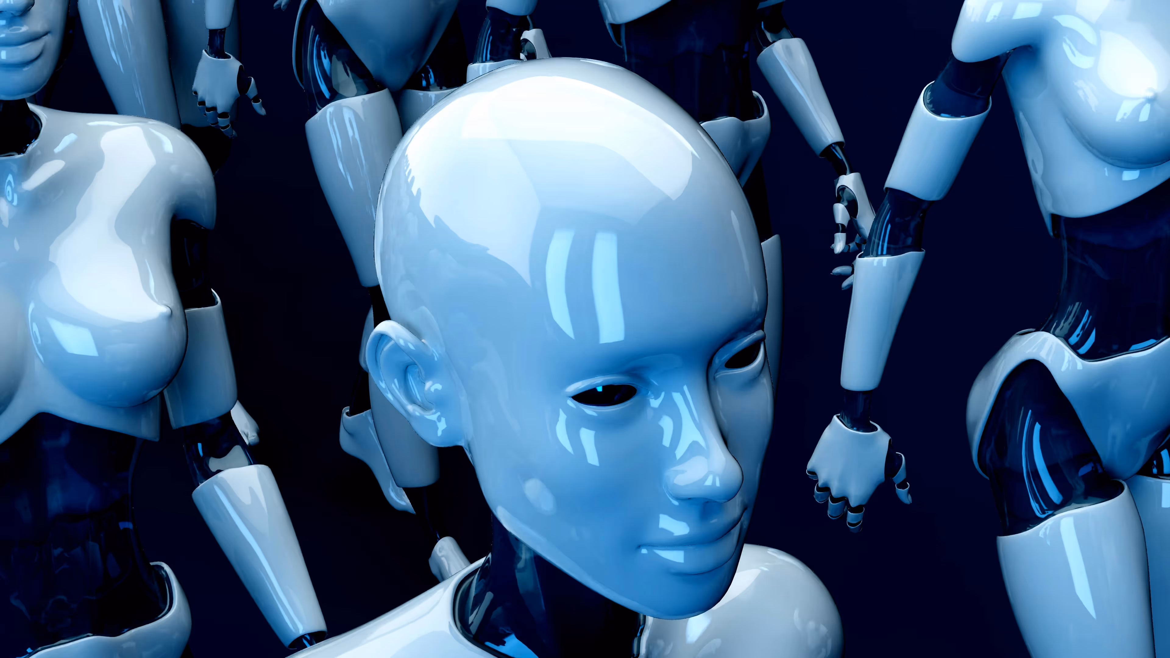 A robot with a blue head and a blue body.