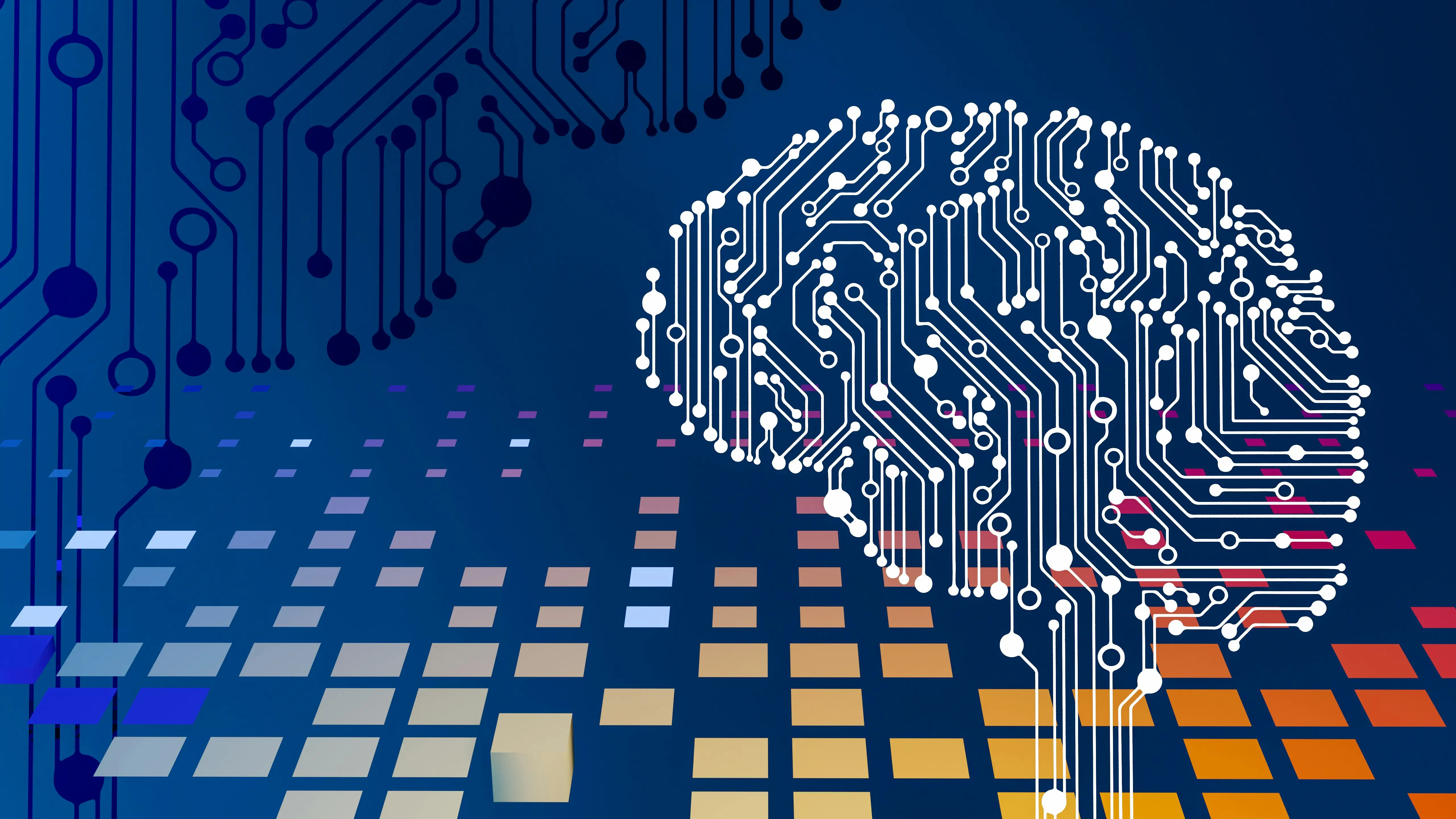 A computer circuit board with a brain on it.