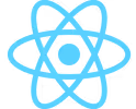 A blue and white logo for a website.