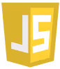 A yellow and black logo for a website. JS