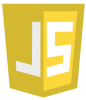 A yellow and black logo for a website. JS
