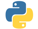 A blue and yellow logo for Python.