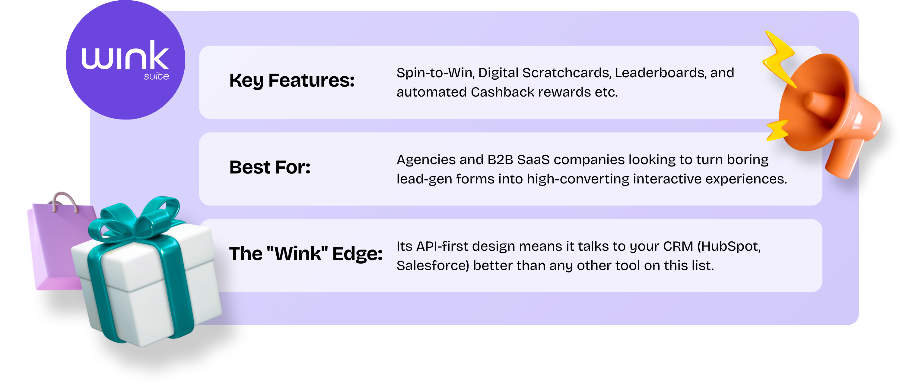 Wink suite, Key features Best for B2b and agencies. Top No-Code Gamification Tools