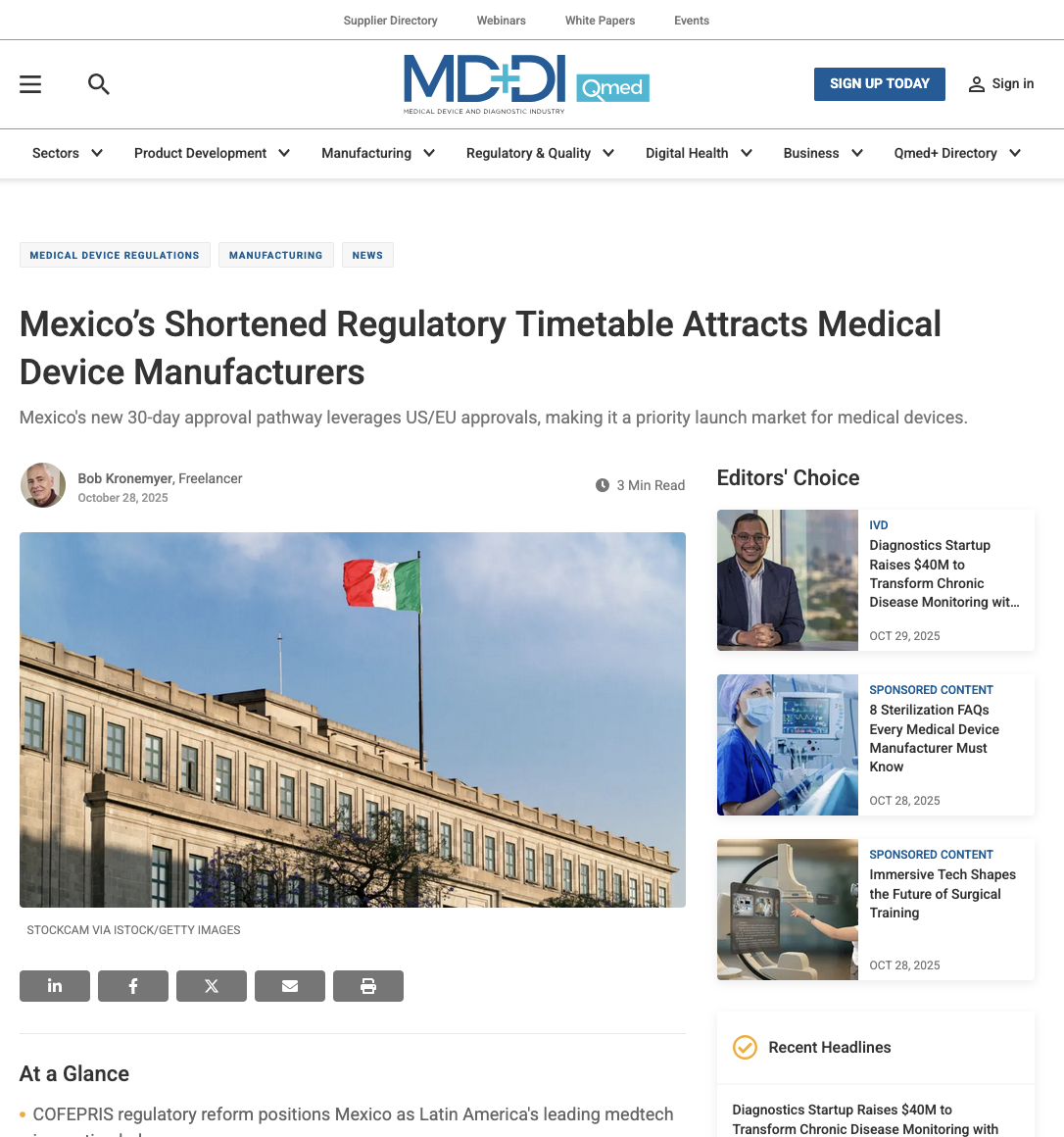 Mexico’s Shortened Regulatory Timetable Attracts Medical Device Manufacturers