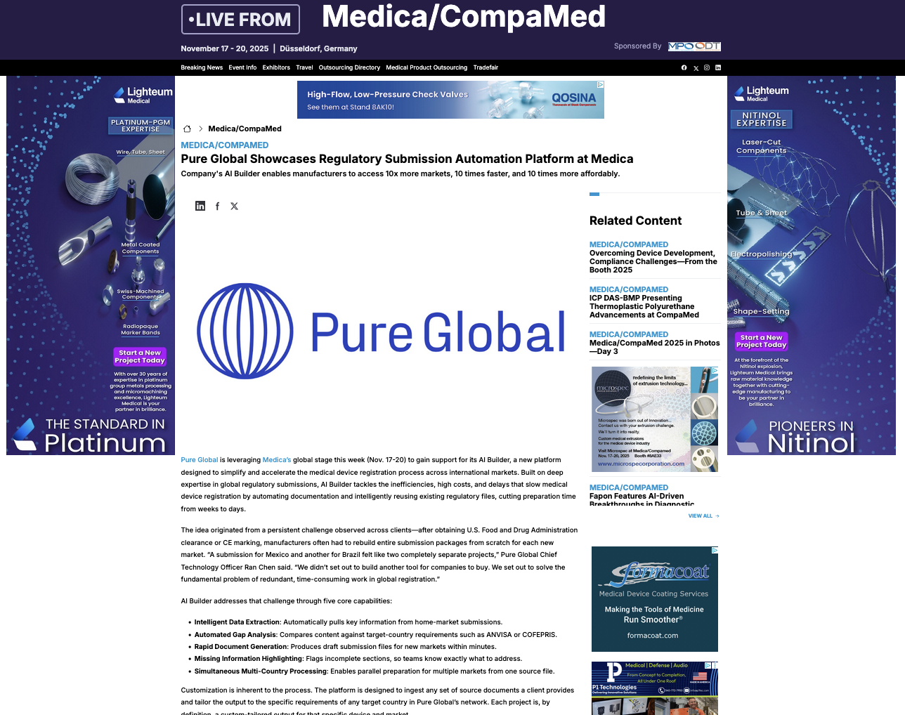 Pure Global Showcases Regulatory Submission Automation Platform at Medica