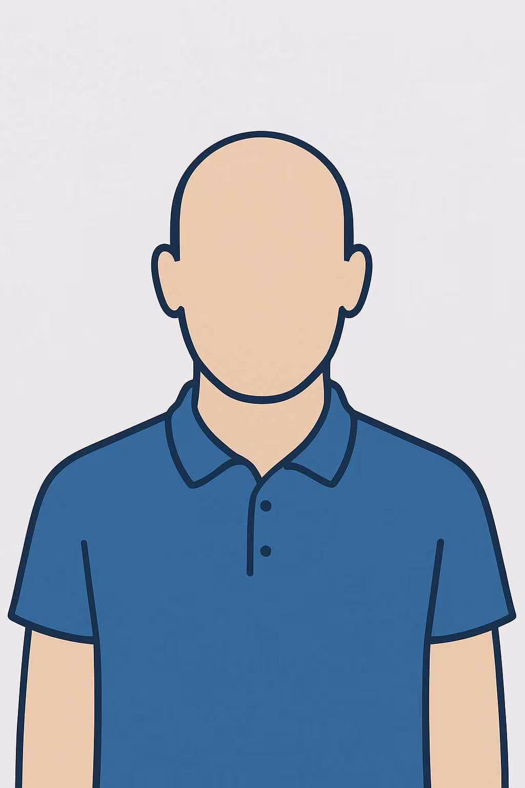 Neutraler Avatar eines Physiotherapeuten mit blauem Polohemd, stilisiert dargestellt auf hellem Hintergrund.
