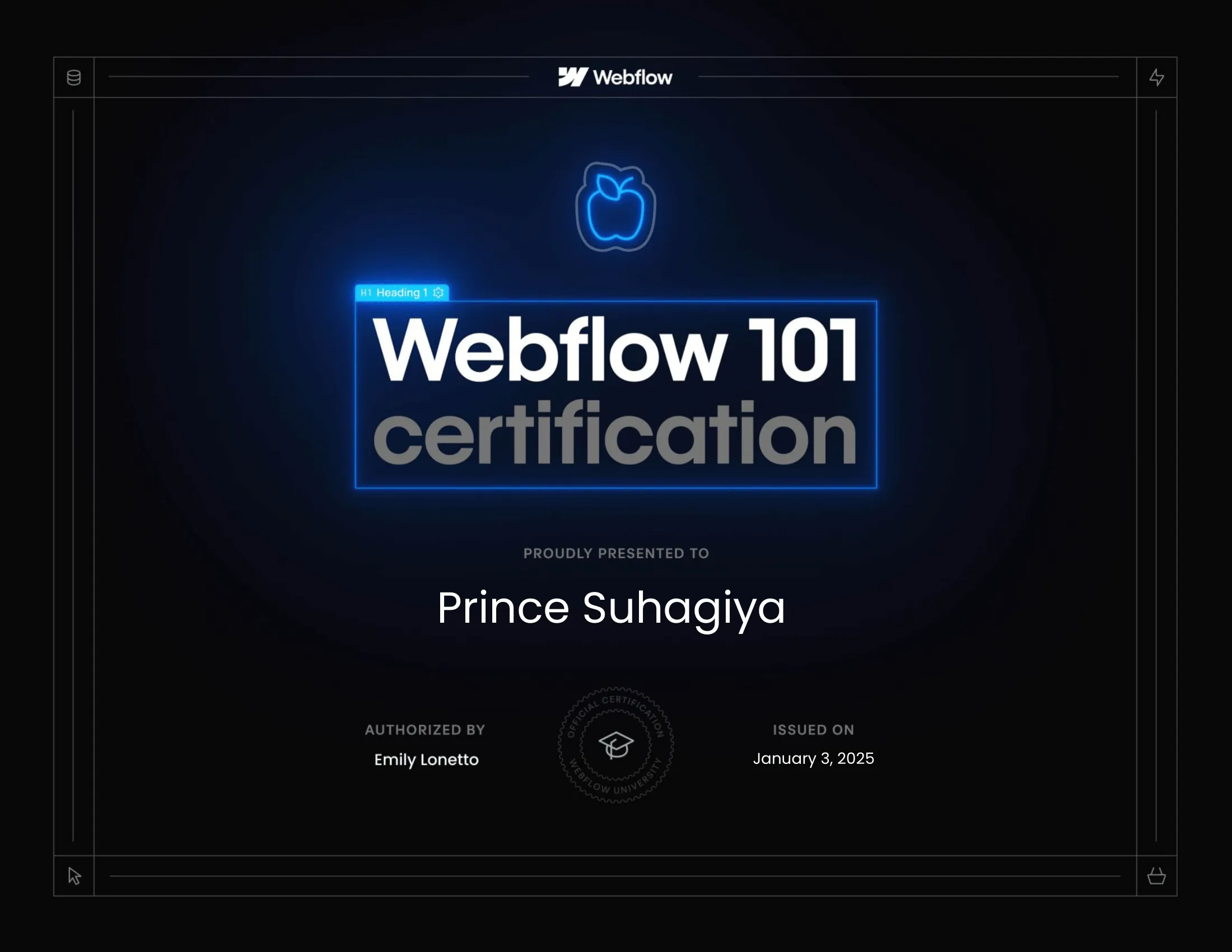 Prince Suhagiya’s Webflow 101 Achievement