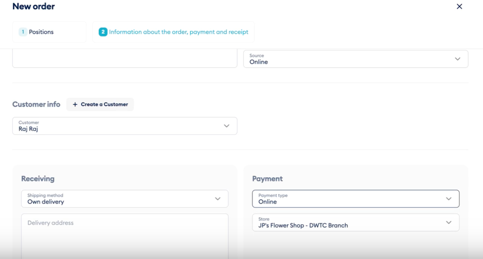 Adding order information