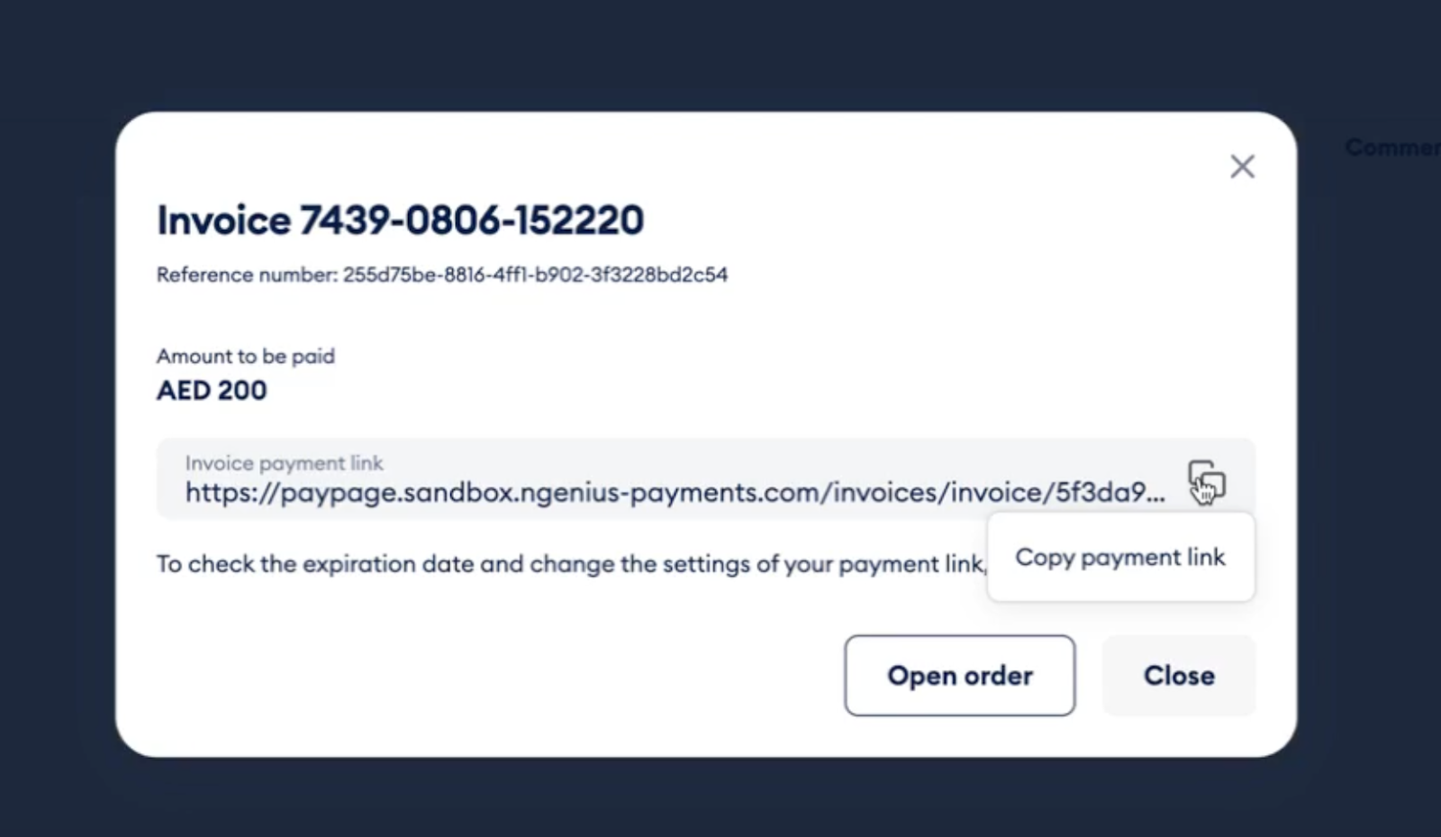 Sharing payment link through Fortis