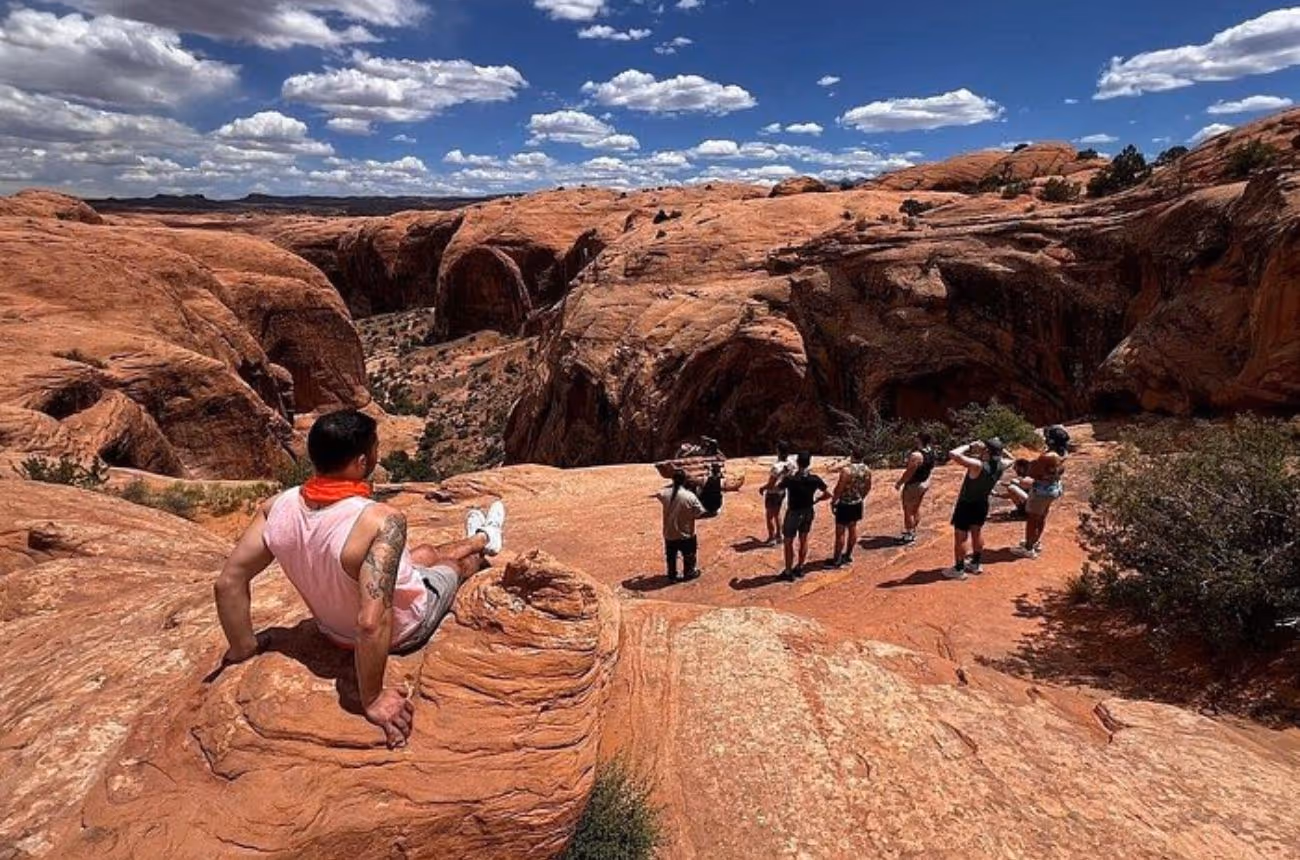 Embark on a thrilling 4x4 adventure across Moab's iconic Hell's Revenge Trail, navigating steep slickrock formations and enjoying panoramic desert vistas.