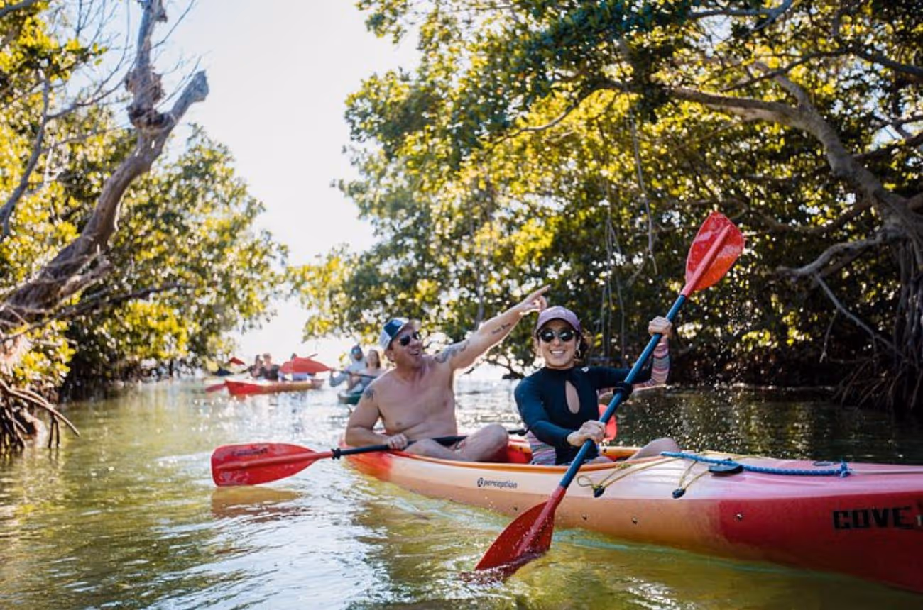 Embark on a 4.5-hour sailing adventure from Key West, combining snorkeling over vibrant coral reefs, kayaking through serene mangrove ecosystems, and relaxing aboard a schooner with refreshments included.
