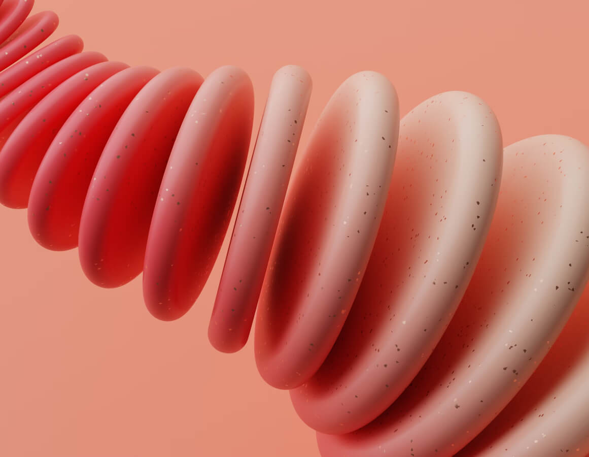 A group of pink and white objects on a pink background.