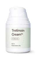 White pump bottle of Tretinoin Cream for women, 10 ml prescription only.