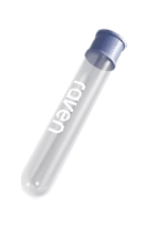 Clear plastic laboratory test tube with white Rosven label.