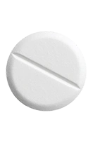 Single white round Minoxidil pill with a score line across the middle on a plain background.