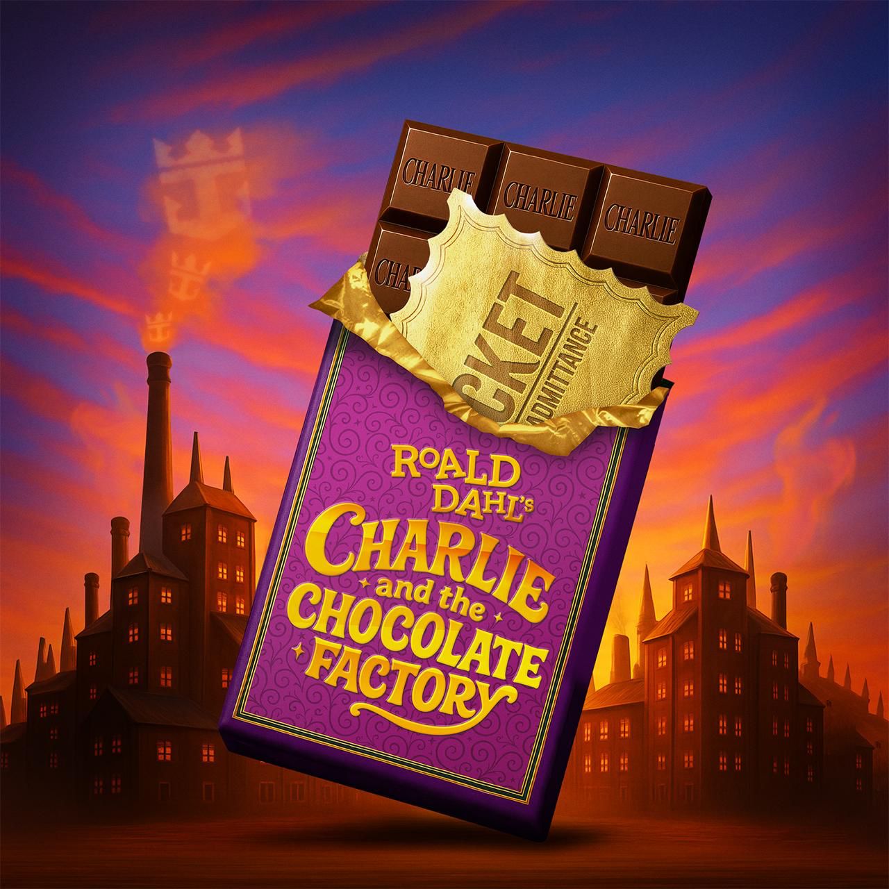 Promotional image for "Charlie and the Chocolate Factory" aboard Legend of the Seas, celebrating the magic of Roald Dahl's tale.