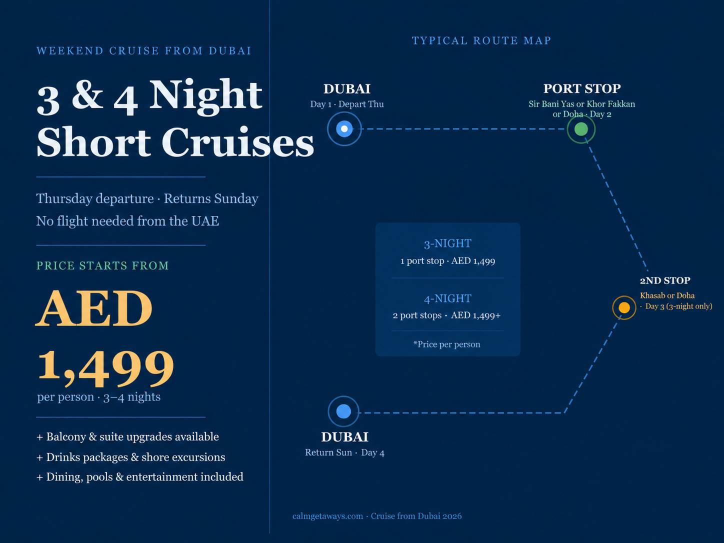3 days cruise from Dubai to Oman and short cruise routes with Dubai Gulf destinations
