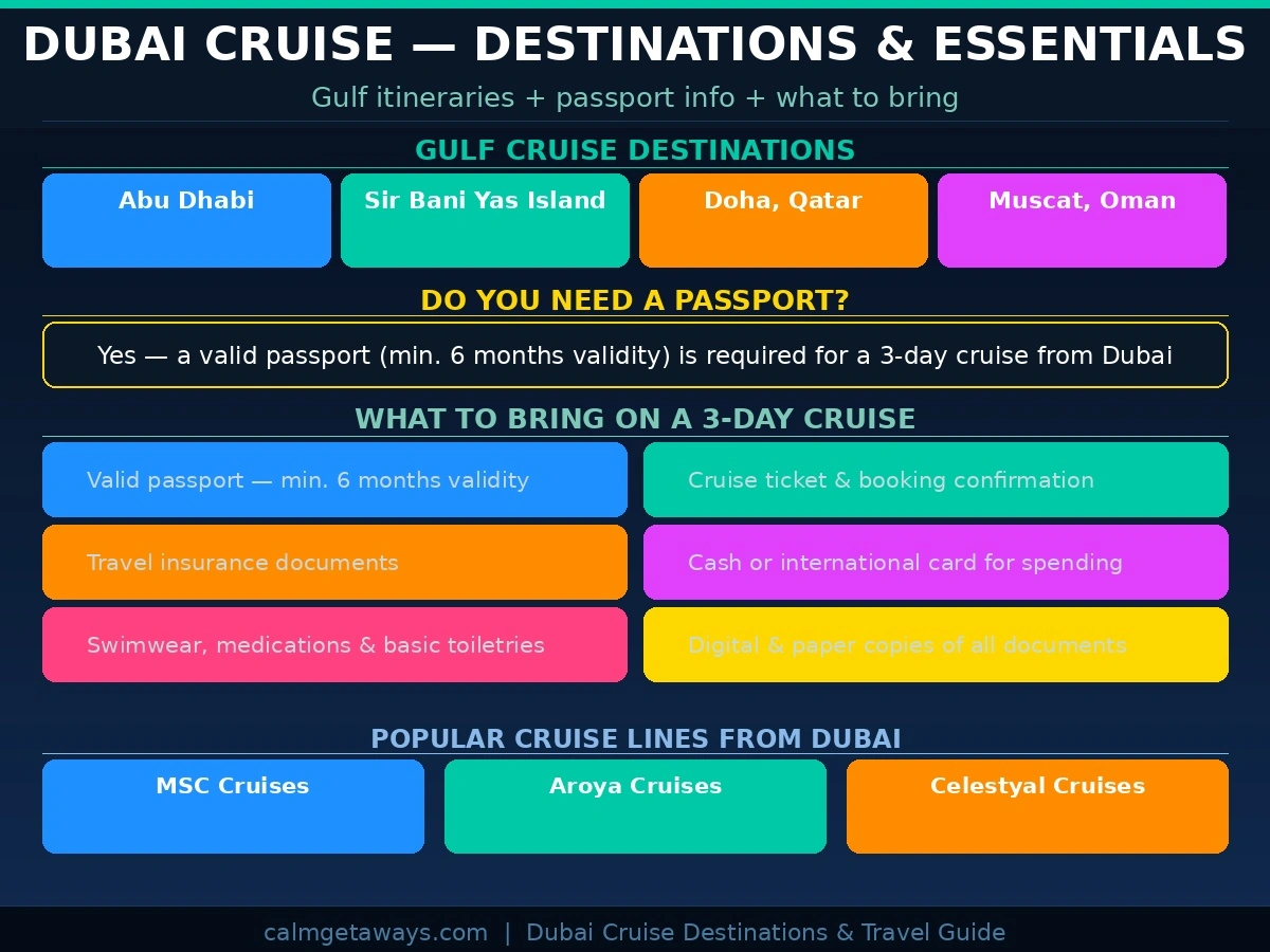 Passport and destination guide for Dubai cruises.